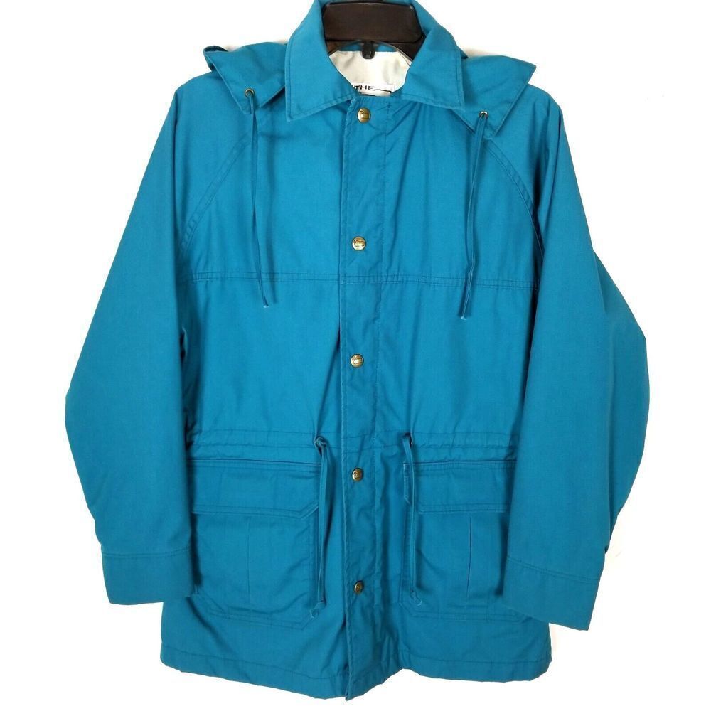 VTG Woolrich Women Hooded Jacket Anorak Size M Zip Snap Adjustable‎ Waist Blue